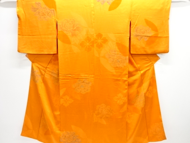 JAPANESE KIMONO / ANTIQUE TAISHO ROMANTIC PEONY PATTERN WOVEN KIMONO /